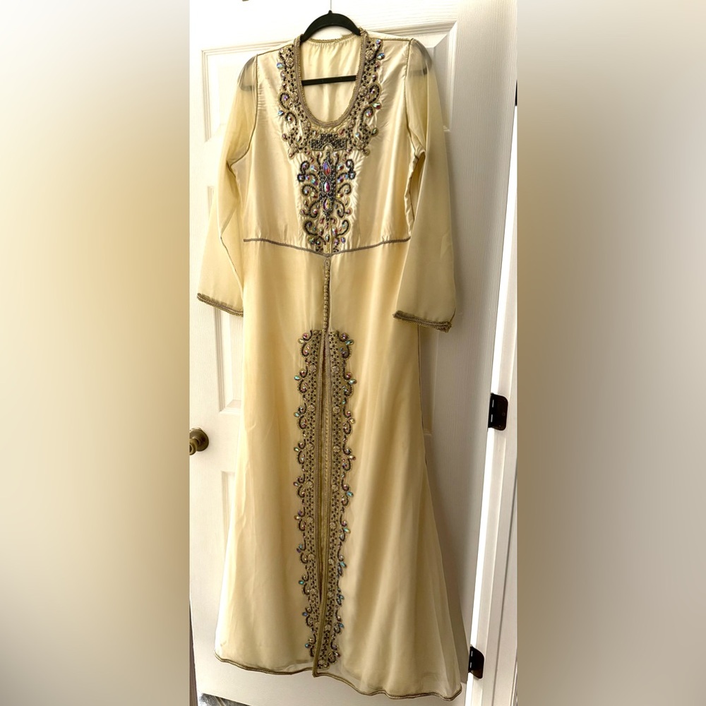 Moroccan kaftan Designer Hand Work Dubai Embroidered Georgette Stylish Maxi . - Picture 3 of 9